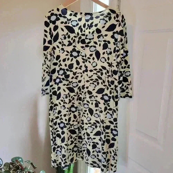 Lands' End Blue & Cream Floral Flower‎ Longsleeve Dress, Size L/P 14-16 - Picture 6 of 10